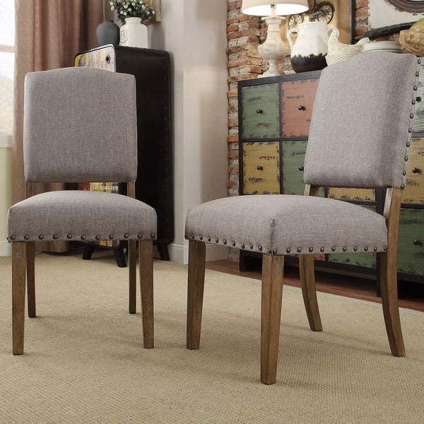 Satine Rubberwood Dining Chair with Nailhead Trim and Cushioned Linen Upholstered Seat