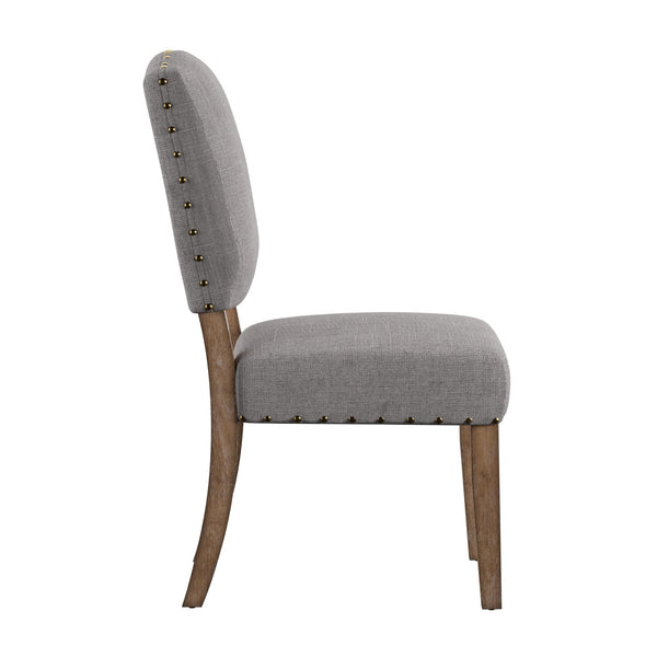 Satine Rubberwood Dining Chair with Nailhead Trim and Cushioned Linen Upholstered Seat
