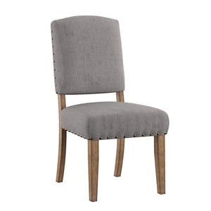 Satine Rubberwood Dining Chair with Nailhead Trim and Cushioned Linen Upholstered Seat