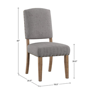 Satine Rubberwood Dining Chair with Nailhead Trim and Cushioned Linen Upholstered Seat