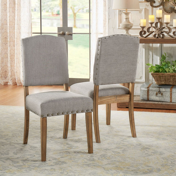Satine Rubberwood Dining Chair with Nailhead Trim and Cushioned Linen Upholstered Seat