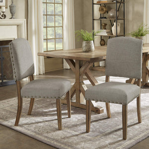 Satine Rubberwood Dining Chair with Nailhead Trim and Cushioned Linen Upholstered Seat