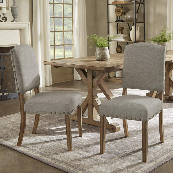 Satine Rubberwood Dining Chair with Nailhead Trim and Cushioned Linen Upholstered Seat