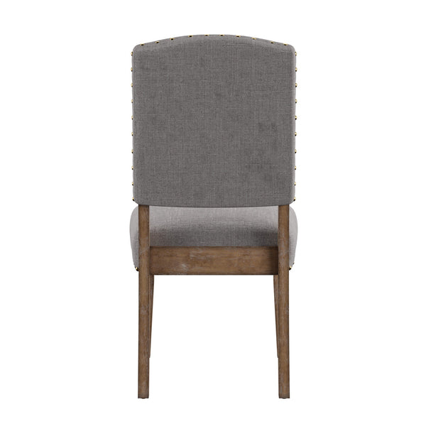 Satine Rubberwood Dining Chair with Nailhead Trim and Cushioned Linen Upholstered Seat