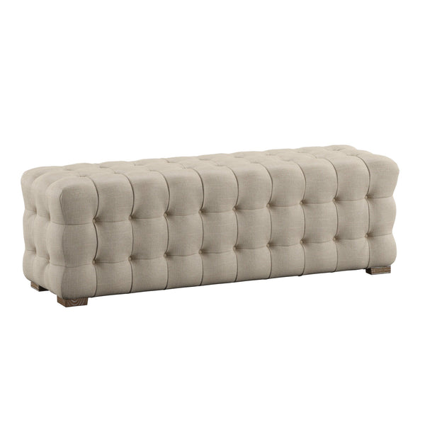 Cartia Tufted Linen Upholstered Bench with Wood Legs for Bedroom or Entryway Seating
