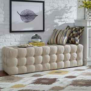 Cartia Tufted Linen Upholstered Bench with Wood Legs for Bedroom or Entryway Seating