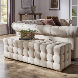 Cartia Tufted Linen Upholstered Bench with Wood Legs for Bedroom or Entryway Seating