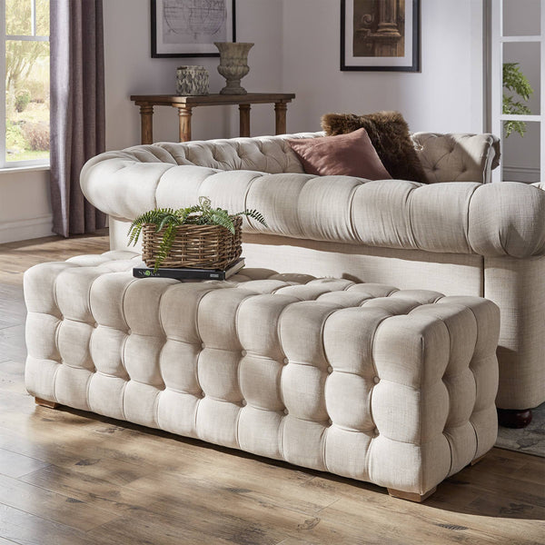 Cartia Tufted Linen Upholstered Bench with Wood Legs for Bedroom or Entryway Seating