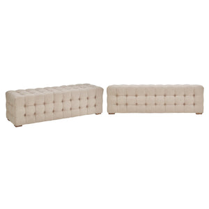 Cartia Tufted Linen Upholstered Bench with Wood Legs for Bedroom or Entryway Seating