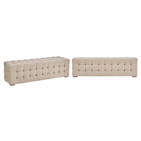 Cartia Tufted Linen Upholstered Bench with Wood Legs for Bedroom or Entryway Seating