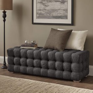 Cartia Tufted Linen Upholstered Bench with Wood Legs for Bedroom or Entryway Seating