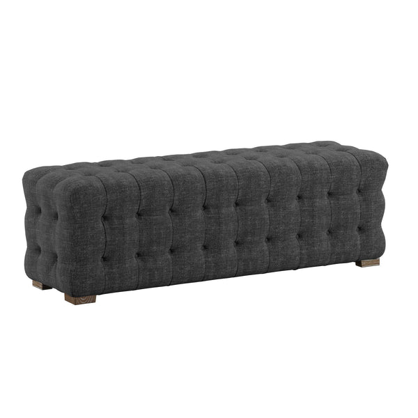 Cartia Tufted Linen Upholstered Bench with Wood Legs for Bedroom or Entryway Seating