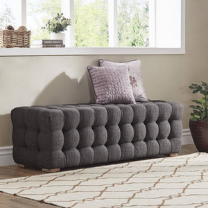 Cartia Tufted Linen Upholstered Bench with Wood Legs for Bedroom or Entryway Seating