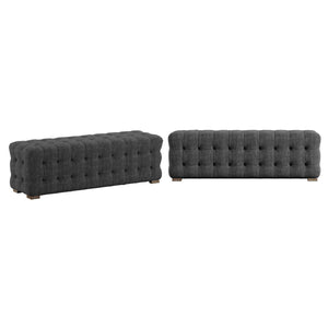 Cartia Tufted Linen Upholstered Bench with Wood Legs for Bedroom or Entryway Seating