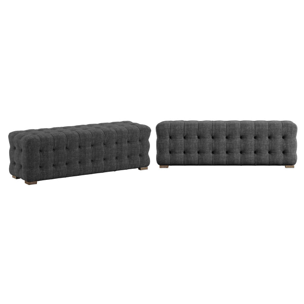 Cartia Tufted Linen Upholstered Bench with Wood Legs for Bedroom or Entryway Seating