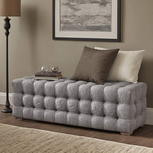 Cartia Tufted Linen Upholstered Bench with Wood Legs for Bedroom or Entryway Seating