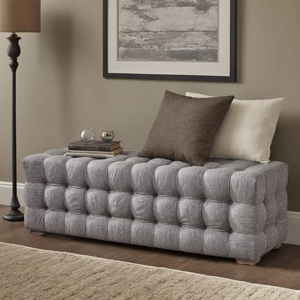 Cartia Tufted Linen Upholstered Bench with Wood Legs for Bedroom or Entryway Seating