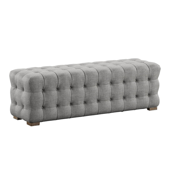 Cartia Tufted Linen Upholstered Bench with Wood Legs for Bedroom or Entryway Seating