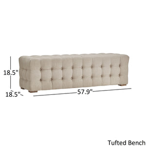 Cartia Tufted Linen Upholstered Bench with Wood Legs for Bedroom or Entryway Seating