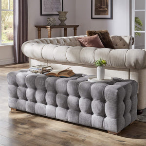 Cartia Tufted Linen Upholstered Bench with Wood Legs for Bedroom or Entryway Seating