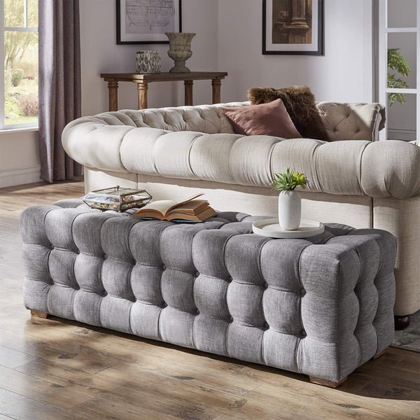 Cartia Tufted Linen Upholstered Bench with Wood Legs for Bedroom or Entryway Seating