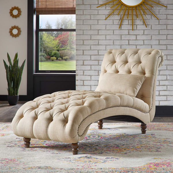Cartia Tufted Accent Chair and Chaise Lounge with Nailhead Trim Hardwood Frame