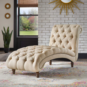 Cartia Tufted Accent Chair and Chaise Lounge with Nailhead Trim Hardwood Frame