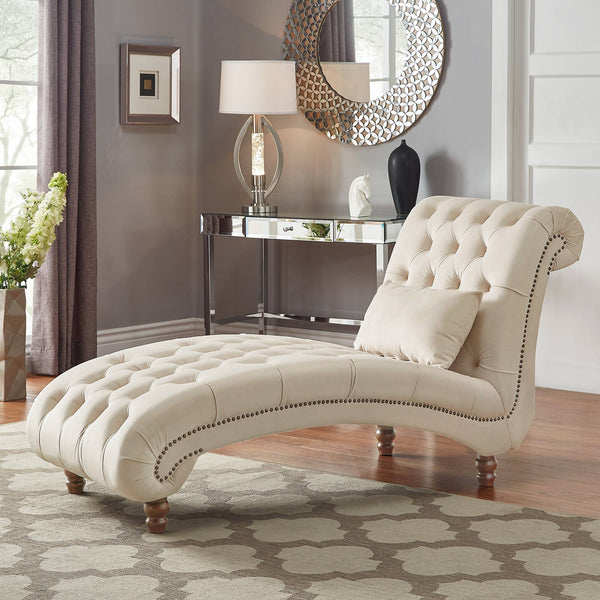 Cartia Tufted Accent Chair and Chaise Lounge with Nailhead Trim Hardwood Frame
