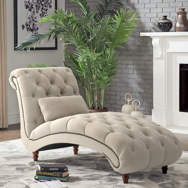 Cartia Tufted Accent Chair and Chaise Lounge with Nailhead Trim Hardwood Frame