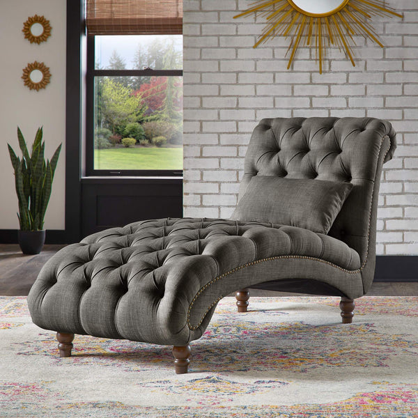 Cartia Tufted Accent Chair and Chaise Lounge with Nailhead Trim Hardwood Frame