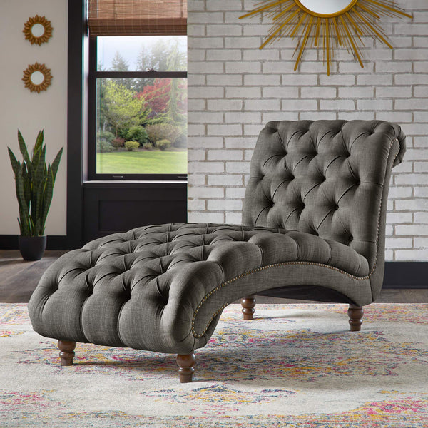 Cartia Tufted Accent Chair and Chaise Lounge with Nailhead Trim Hardwood Frame