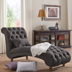 Cartia Tufted Accent Chair and Chaise Lounge with Nailhead Trim Hardwood Frame