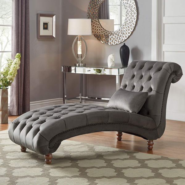 Cartia Tufted Accent Chair and Chaise Lounge with Nailhead Trim Hardwood Frame
