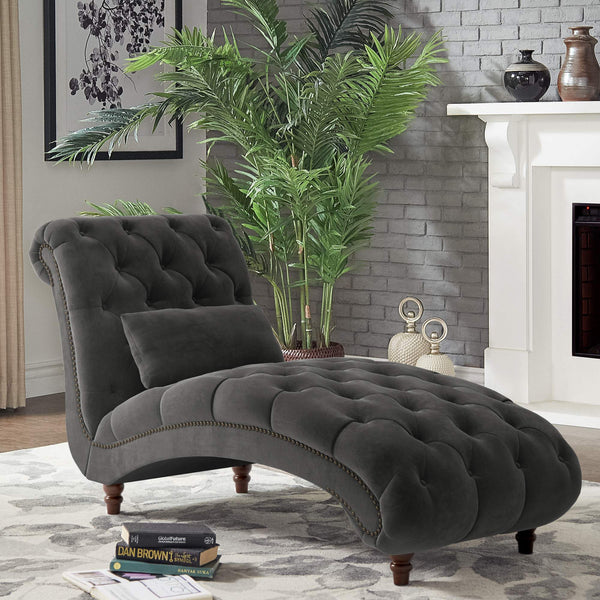 Cartia Tufted Accent Chair and Chaise Lounge with Nailhead Trim Hardwood Frame