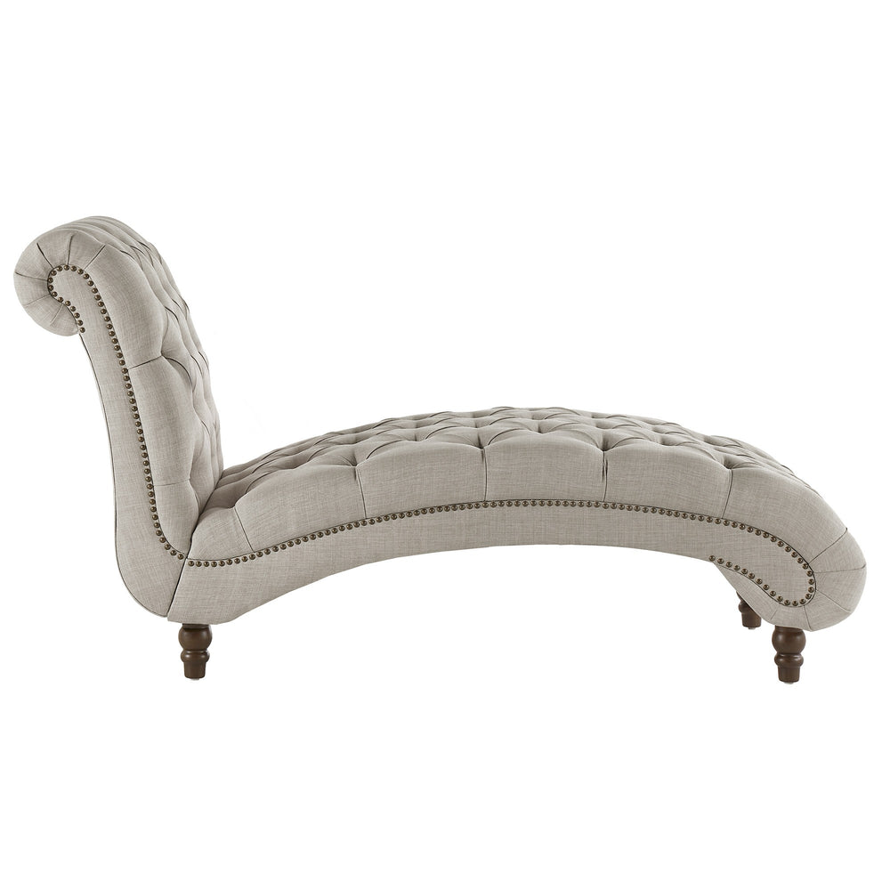Homelegance Cartia Tufted Accent Chair and Chaise Lounge with Nailhead Trim Hardwood Frame Espresso / Grey Linen E208LG-GL(N1)