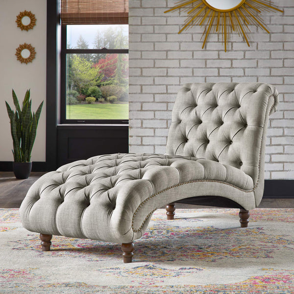 Cartia Tufted Accent Chair and Chaise Lounge with Nailhead Trim Hardwood Frame