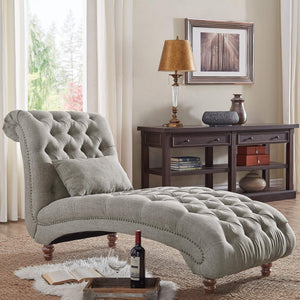 Cartia Tufted Accent Chair and Chaise Lounge with Nailhead Trim Hardwood Frame