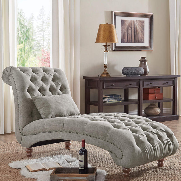 Cartia Tufted Accent Chair and Chaise Lounge with Nailhead Trim Hardwood Frame