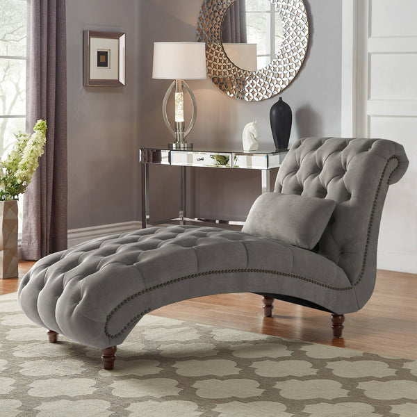 Cartia Tufted Accent Chair and Chaise Lounge with Nailhead Trim Hardwood Frame