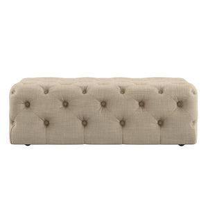 Cartia Button Tufted Linen Cocktail Ottoman with Casters for Living Room