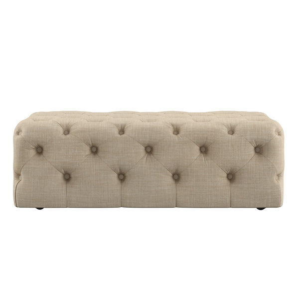 Cartia Button Tufted Linen Cocktail Ottoman with Casters for Living Room