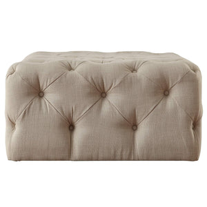 Cartia Button Tufted Linen Cocktail Ottoman with Casters for Living Room