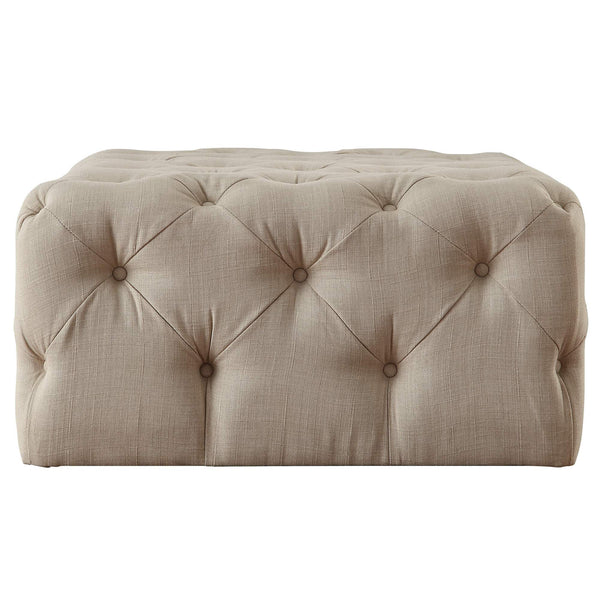 Cartia Button Tufted Linen Cocktail Ottoman with Casters for Living Room