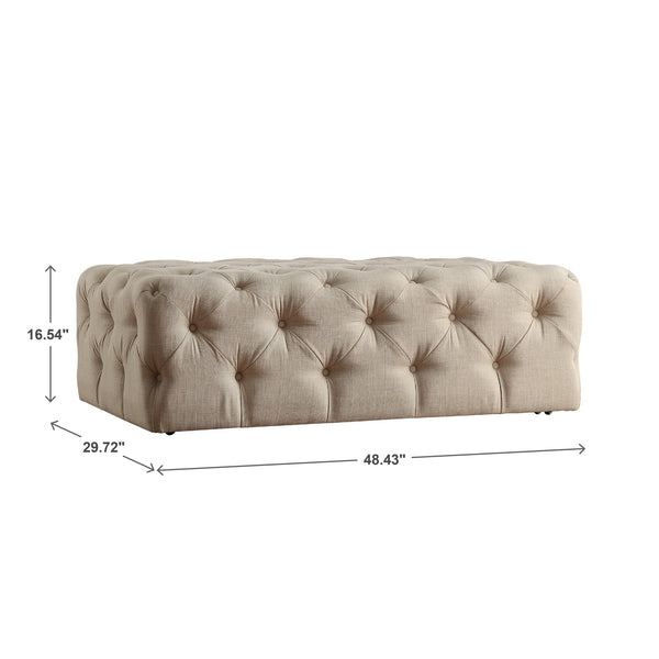 Cartia Button Tufted Linen Cocktail Ottoman with Casters for Living Room