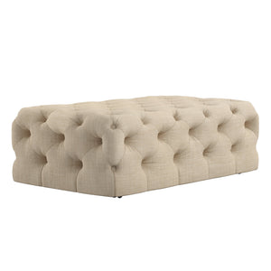 Cartia Button Tufted Linen Cocktail Ottoman with Casters for Living Room