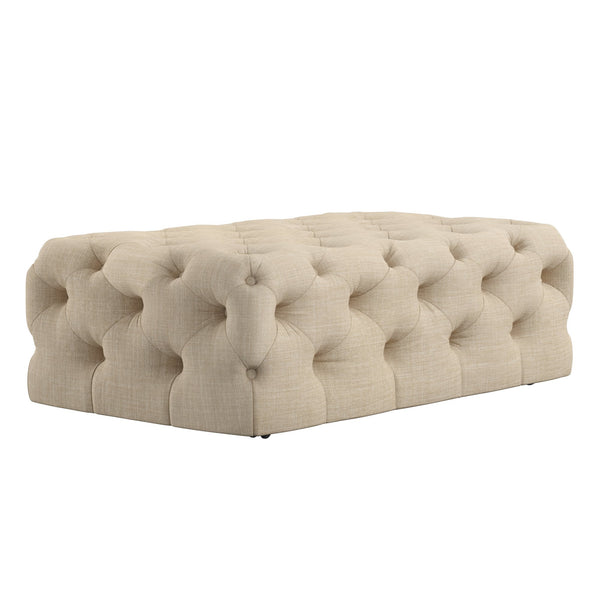 Cartia Button Tufted Linen Cocktail Ottoman with Casters for Living Room