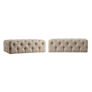 Cartia Button Tufted Linen Cocktail Ottoman with Casters for Living Room