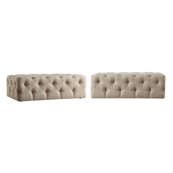 Cartia Button Tufted Linen Cocktail Ottoman with Casters for Living Room