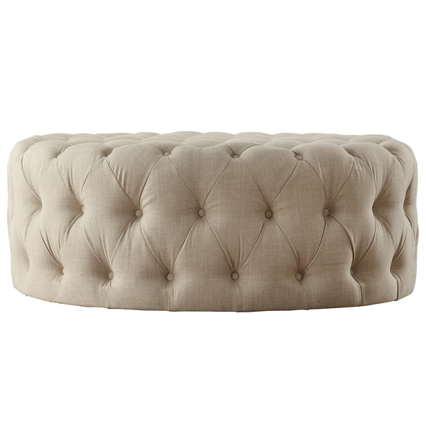 Homelegance Cartia Tufted Linen Round Ottoman with Rolling Casters for Modern Living Room Seating Beige E208OT-BL(3A)R