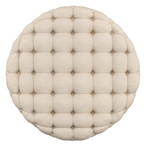 Cartia Tufted Linen Round Ottoman with Rolling Casters for Modern Living Room Seating